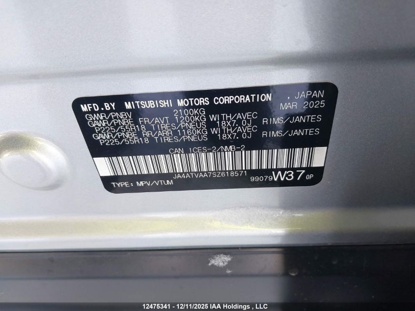 2025 Mitsubishi Eclipse VIN: JA4ATVAA7SZ618571 Lot: 12475341