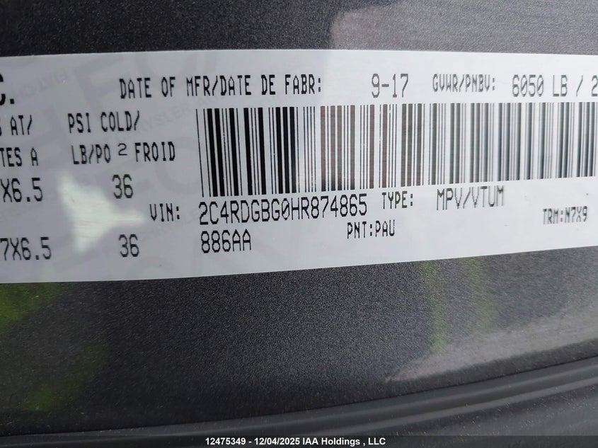 2C4RDGBG0HR874865 2017 DODGE CARAVAN photo no. 9