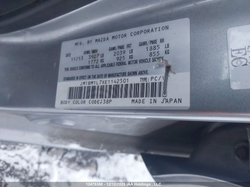 2014 Mazda 3 Touring VIN: JM1BM1L7XE1142501 Lot: 12475350