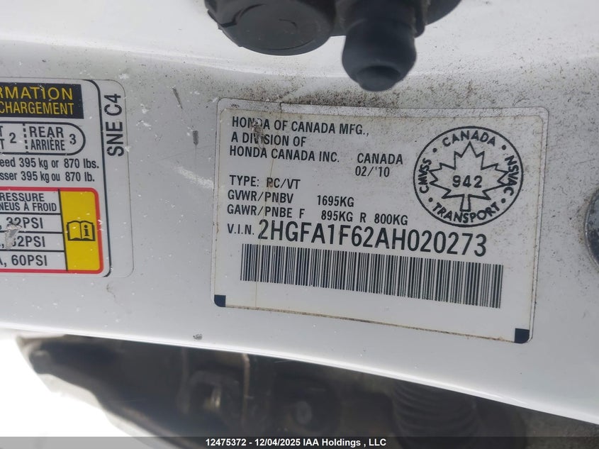 2HGFA1F62AH020273 2010 HONDA CIVIC photo no. 9