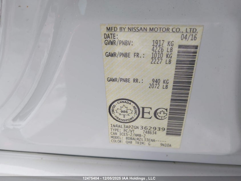 1N4AL3AP2GN362939 2016 NISSAN ALTIMA photo no. 9