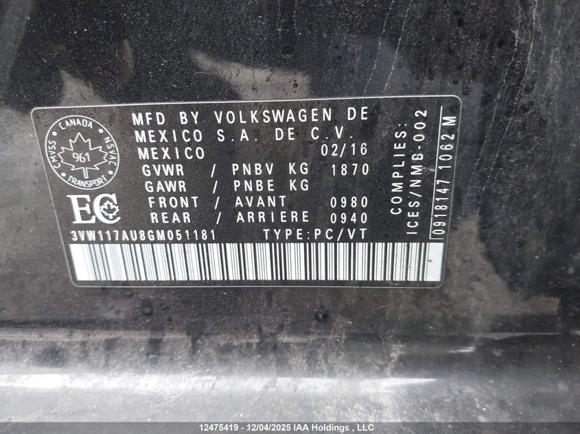 3VW117AU8GM051181 2016 VOLKSWAGEN GOLF photo no. 9