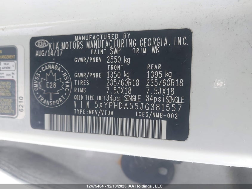 5XYPHDA55JG381557 2018 KIA SORENTO photo no. 9