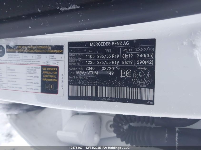2020 Mercedes-Benz Glc 300 4Matic VIN: W1N0G8EB8LV249683 Lot: 12475467
