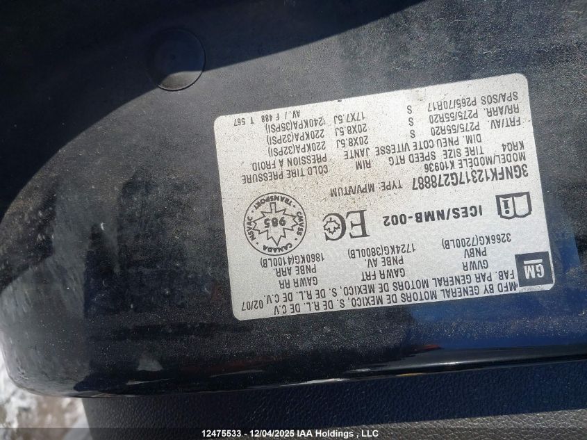 2007 Chevrolet Avalanche K1500 VIN: 3GNFK12317G278887 Lot: 12475533