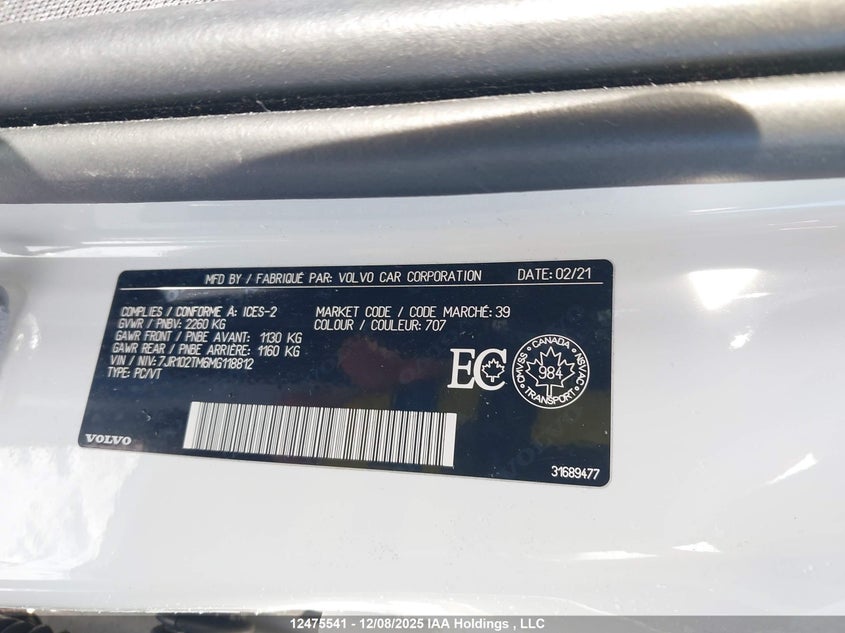 2021 Volvo S60 T5 R-Design VIN: 7JR102TM6MG118812 Lot: 12475541