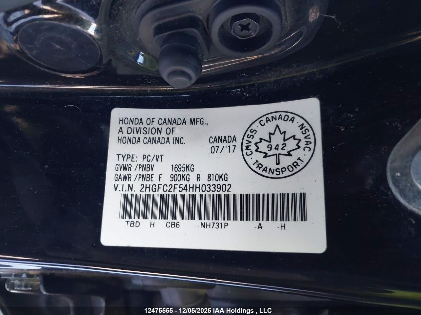 2017 Honda Civic Lx VIN: 2HGFC2F54HH033902 Lot: 12475555