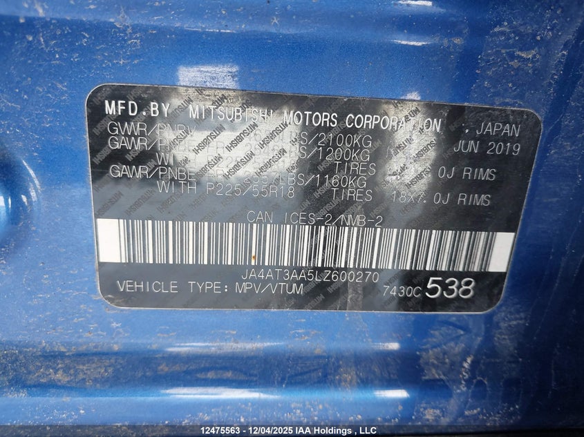 JA4AT3AA5LZ600270 2020 MITSUBISHI ECLIPSE CROSS photo no. 9