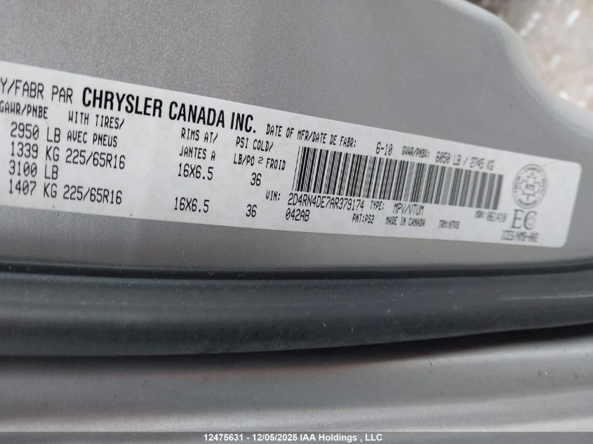 2010 Dodge Grand Caravan VIN: 2D4RN4DE7AR379174 Lot: 12475631