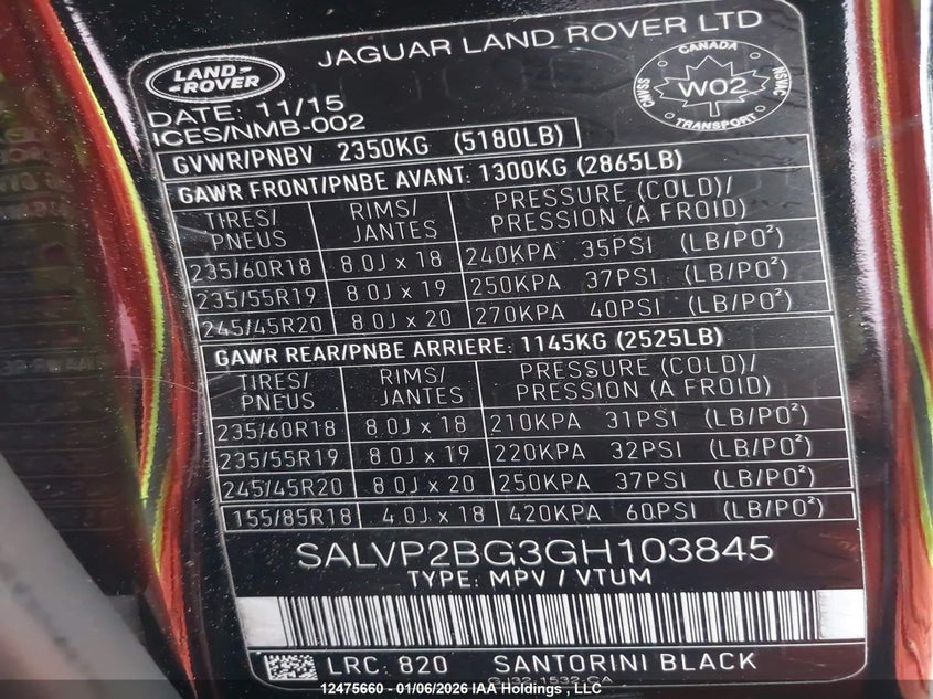 2016 Land Rover Range Rover Evoque Se VIN: SALVP2BG3GH103845 Lot: 12475660
