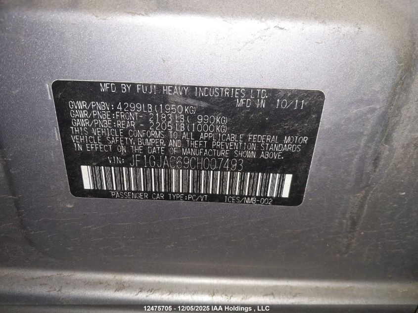 2012 Subaru Impreza Premium VIN: JF1GJAC69CH007493 Lot: 12475705
