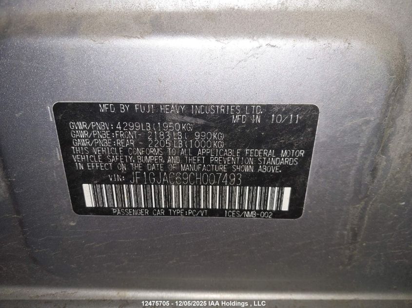 2012 Subaru Impreza Premium VIN: JF1GJAC69CH007493 Lot: 12475705