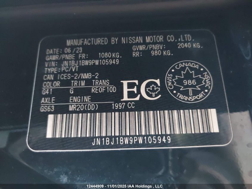 2023 Nissan Qashqai Sl/Sv VIN: JN1BJ1BW9PW105949 Lot: 12444909X