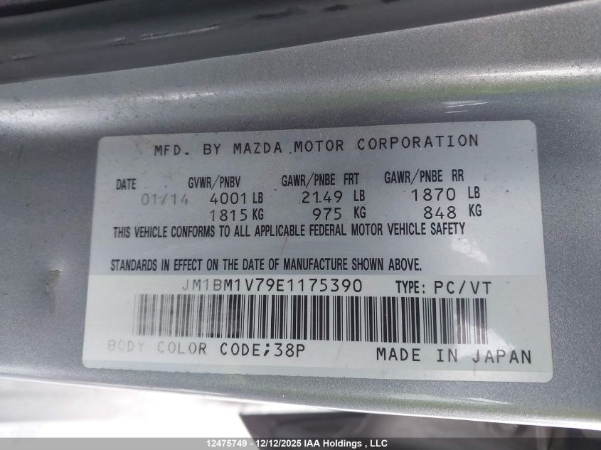 2014 Mazda Mazda3 VIN: JM1BM1V79E1175390 Lot: 12475749