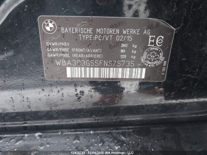 2015 BMW 320I xDrive VIN: WBA3C3G55FNS75735 Lot: 12475755