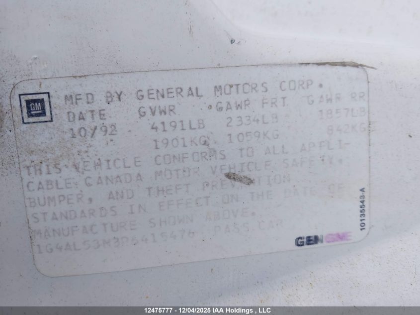 1993 Buick Century Limited VIN: 1G4AL53N3P6415476 Lot: 12475777