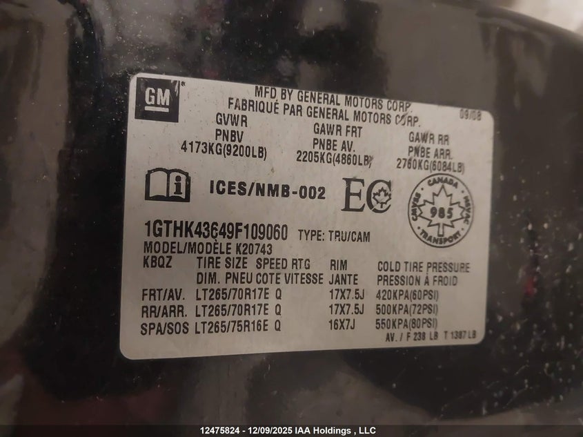 1GTHK43649F109060 2009 GMC SIERRA photo no. 18