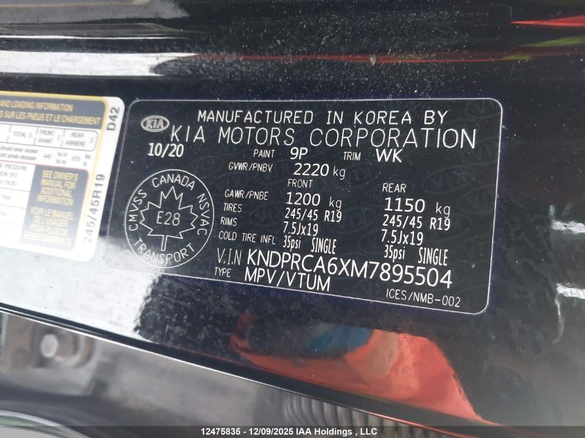2021 Kia Sportage VIN: KNDPRCA6XM7895504 Lot: 12475835