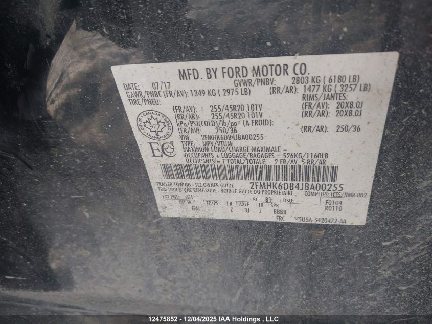 2018 Ford Flex VIN: 2FMHK6D84JBA00255 Lot: 12475852