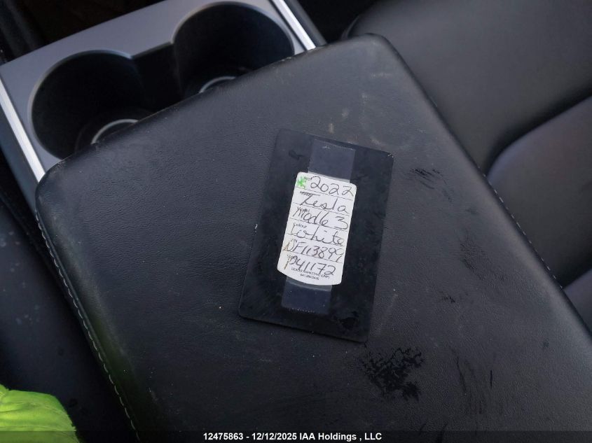 2022 Tesla Model 3 Long Range VIN: 5YJ3E1EB5NF113899 Lot: 12475863