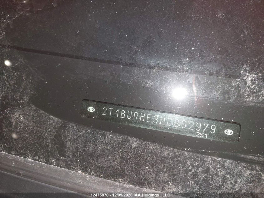 2017 Toyota Corolla L/Le/Xle/Se/Xse VIN: 2T1BURHE3HC802979 Lot: 12475870
