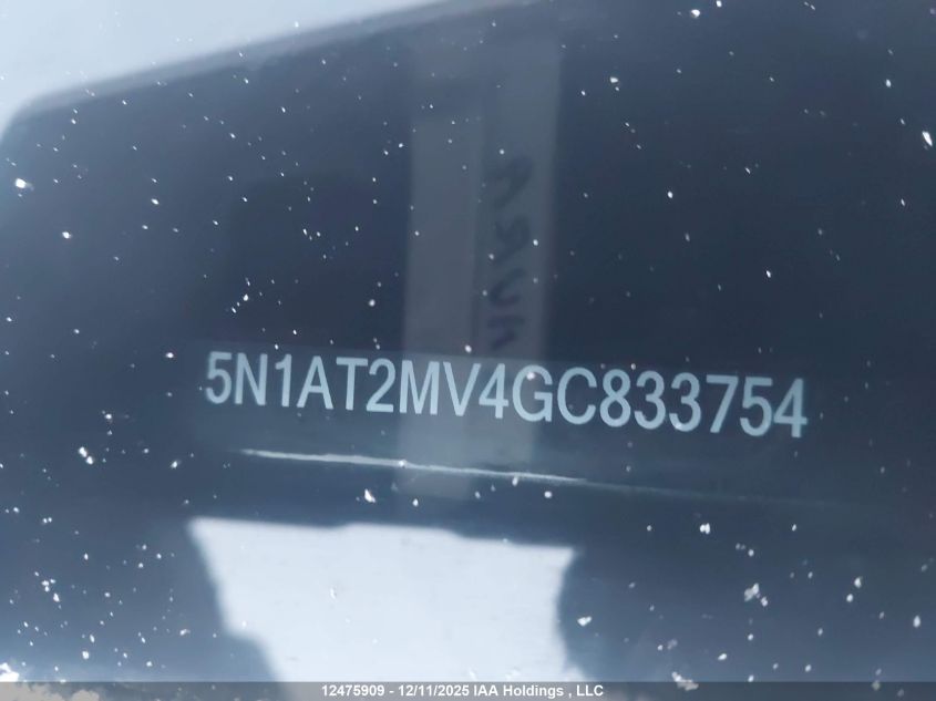 2016 Nissan Rogue S/Sl/Sv VIN: 5N1AT2MV4GC833754 Lot: 12475909