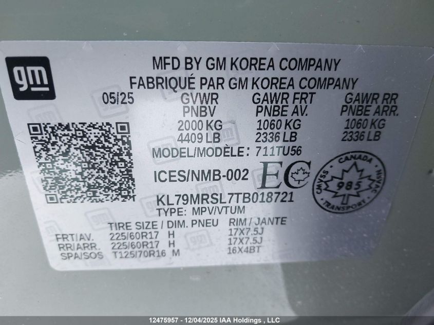 2026 Chevrolet Trailblazer Lt Awd VIN: KL79MRSL7TB018721 Lot: 12475957