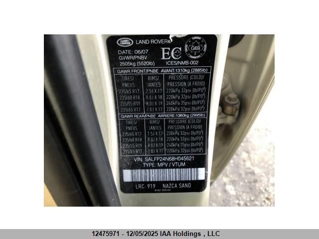 2008 Land Rover Lr2 Hse/Se VIN: SALFP24N68H045621 Lot: 12475971