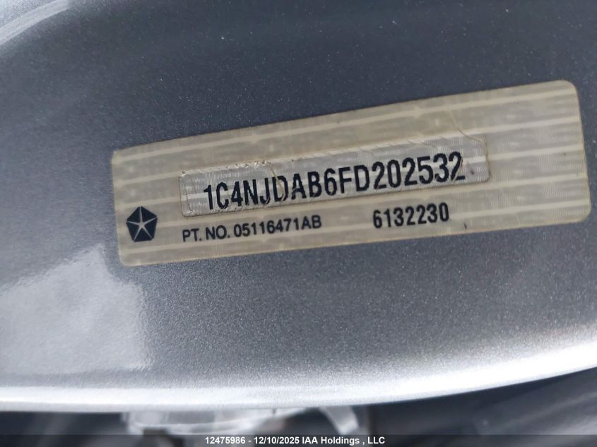 2015 Jeep Compass Sport/North VIN: 1C4NJDAB6FD202532 Lot: 12475986