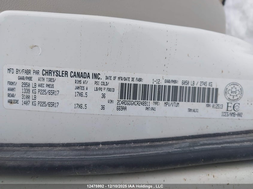 2C4RDGDGXCR248911 2012 DODGE CARAVAN photo no. 9