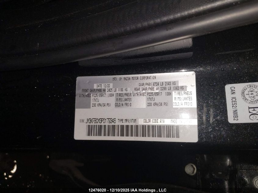 2023 Mazda Cx-5 Gs/Kuro Edition VIN: JM3KFBCM3P0179346 Lot: 12476020