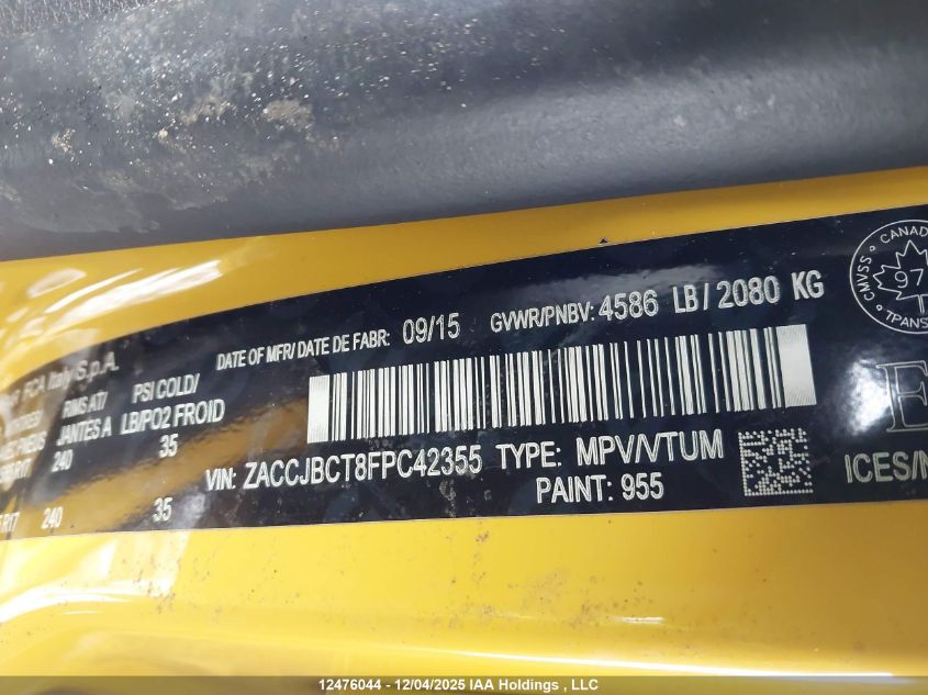 2015 Jeep Renegade Trailhawk VIN: ZACCJBCT8FPC42355 Lot: 12476044