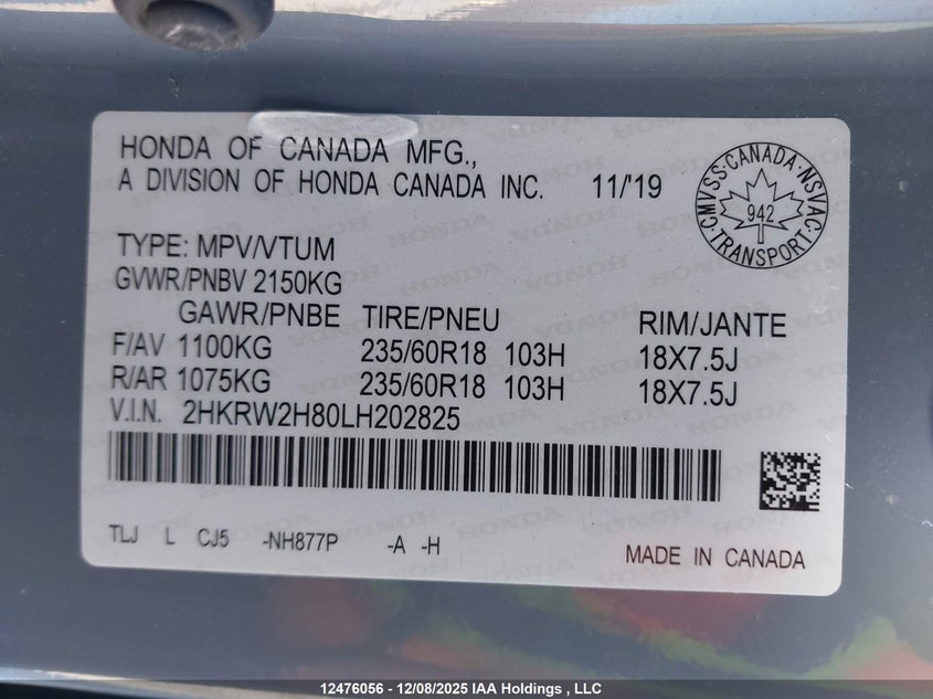 2HKRW2H80LH202825 2020 HONDA CR-V photo no. 9