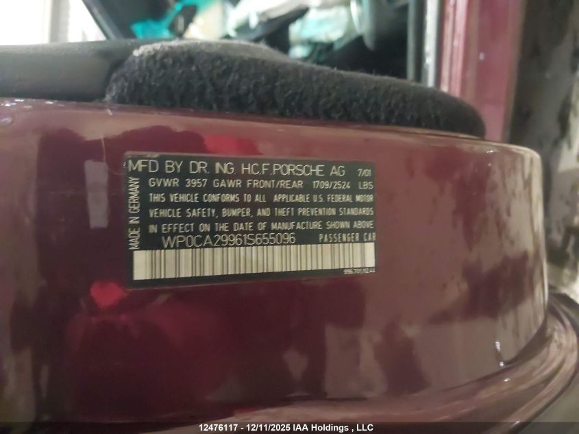 2001 Porsche 911 Carrera 2 Cabriolet VIN: WP0CA29961S655096 Lot: 12476117