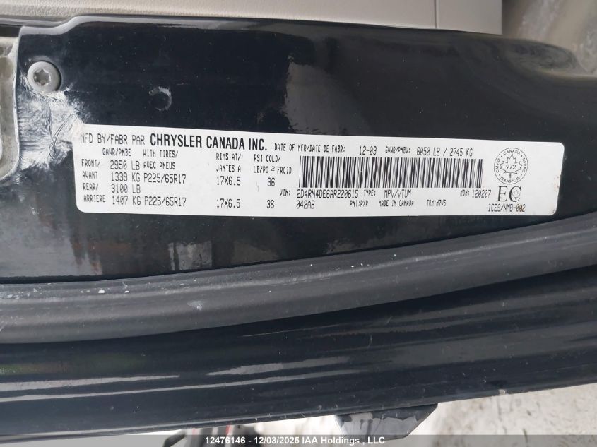 2010 Dodge Grand Caravan Se VIN: 2D4RN4DE6AR220615 Lot: 12476146