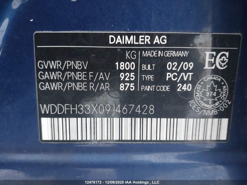 2009 Mercedes-Benz B200 VIN: WDDFH33X09J467428 Lot: 12476172