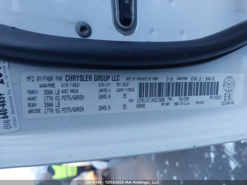 1D7RV1GT1AS215882 2010 DODGE RAM photo no. 9