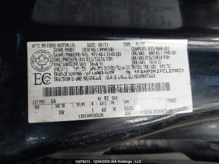 2012 Ford Focus VIN: 1FAHP3K2XCL239823 Lot: 12476213