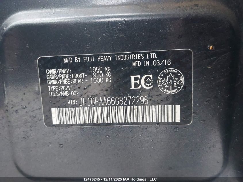 2016 Subaru Impreza VIN: JF1GPAA66G8272296 Lot: 12476245