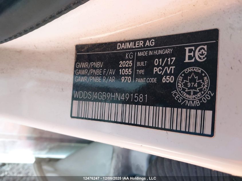 2017 Mercedes-Benz Cla 250 4Matic VIN: WDDSJ4GB9HN491581 Lot: 12476247