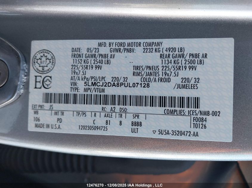 2023 Lincoln Corsair Reserve VIN: 5LMCJ2DA8PUL07128 Lot: 12476270