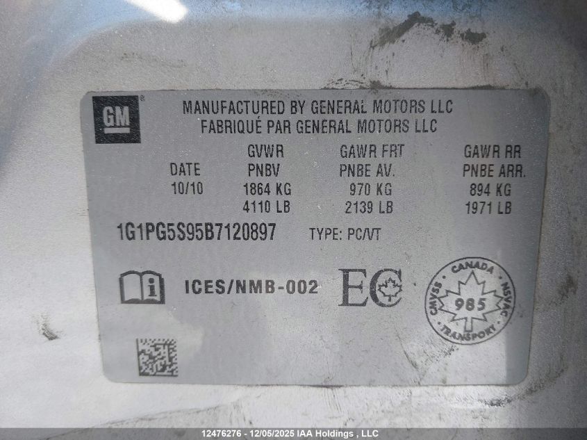 2011 Chevrolet Cruze VIN: 1G1PG5S95B7120897 Lot: 12476276