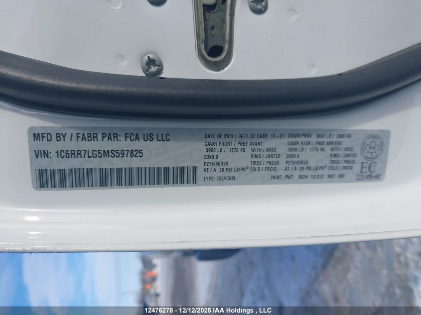 2021 Ram 1500 Classic Slt VIN: 1C6RR7LG5MS597825 Lot: 12476278