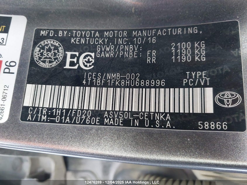 4T1BF1FK8HU688996 2017 TOYOTA CAMRY photo no. 9