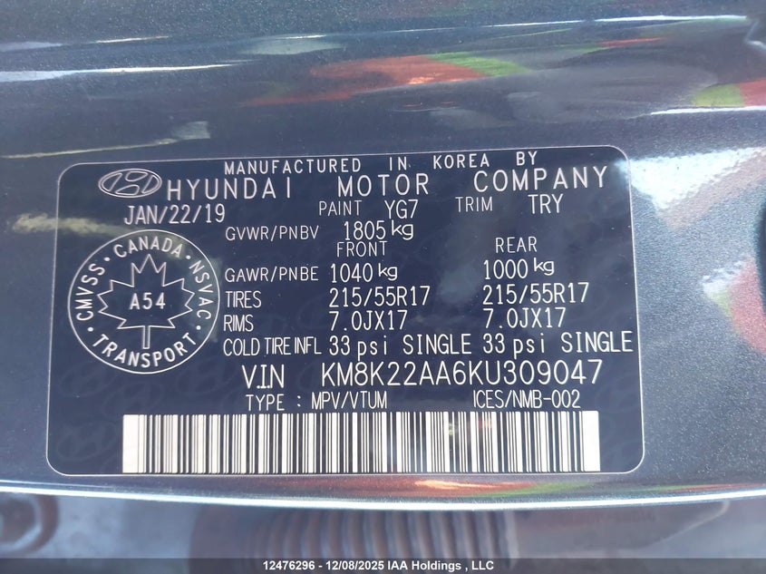 KM8K22AA6KU309047 2019 HYUNDAI KONA photo no. 9