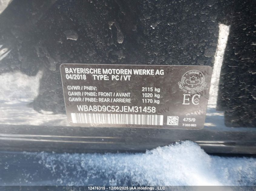 2018 BMW 330I xDrive VIN: WBA8D9C52JEM31458 Lot: 12476315
