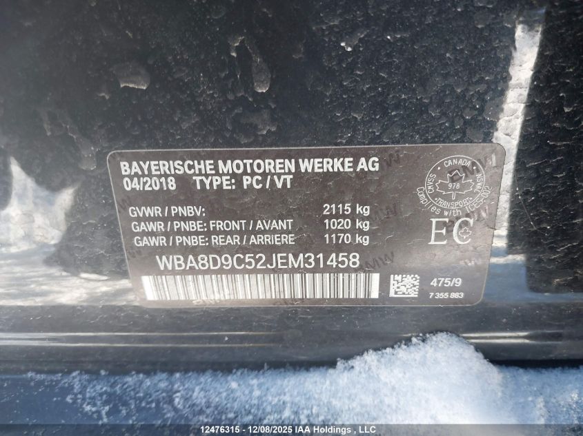 2018 BMW 330I xDrive VIN: WBA8D9C52JEM31458 Lot: 12476315