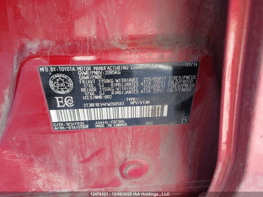 2T3BFREV4FW260583 2015 TOYOTA RAV 4 photo no. 9