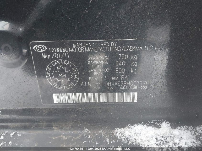 2011 Hyundai Elantra VIN: 5NPDH4AE7BH037676 Lot: 12476469