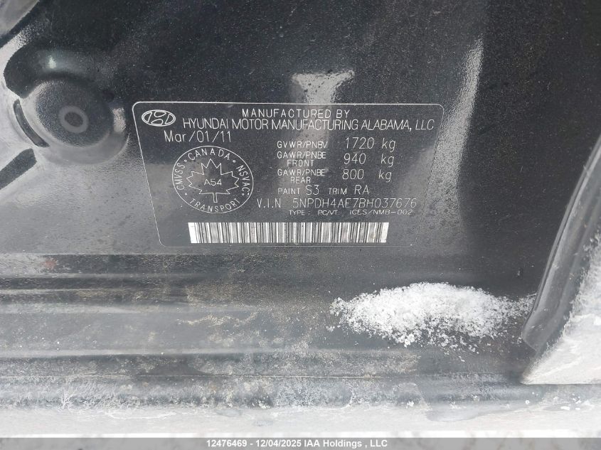 2011 Hyundai Elantra VIN: 5NPDH4AE7BH037676 Lot: 12476469